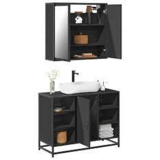 Ensemble de meubles salle de bain 2 pcs noir bois d'ingénierie