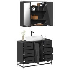 Ensemble de meubles salle de bain 2 pcs noir bois d'ingénierie