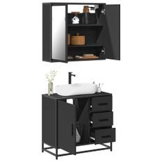 Ensemble de meubles salle de bain 2 pcs noir bois d'ingénierie