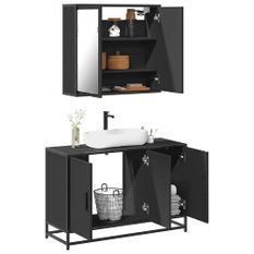 Ensemble de meubles salle de bain 2 pcs noir bois d'ingénierie