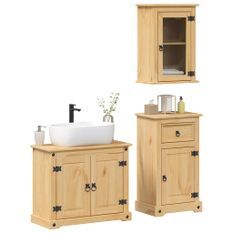 Ensemble de meubles salle de bain 3 pcs Corona bois pin massif