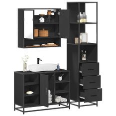 Ensemble de meubles salle de bain 3 pcs noir bois d'ingénierie