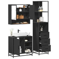 Ensemble de meubles salle de bain 3 pcs noir bois d'ingénierie