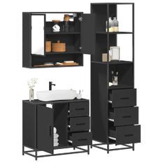 Ensemble de meubles salle de bain 3 pcs noir bois d'ingénierie