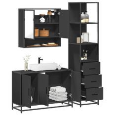 Ensemble de meubles salle de bain 3 pcs noir bois d'ingénierie