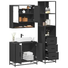 Ensemble de meubles salle de bain 3 pcs noir bois d'ingénierie