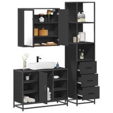 Ensemble de meubles salle de bain 3 pcs noir bois d'ingénierie