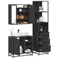 Ensemble de meubles salle de bain 3 pcs noir bois d'ingénierie