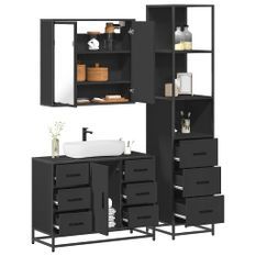 Ensemble de meubles salle de bain 3 pcs noir bois d'ingénierie