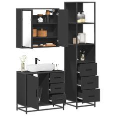 Ensemble de meubles salle de bain 3 pcs noir bois d'ingénierie