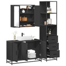 Ensemble de meubles salle de bain 3 pcs noir bois d'ingénierie