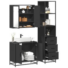 Ensemble de meubles salle de bain 3 pcs noir bois d'ingénierie