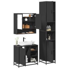 Ensemble de meubles salle de bain 3 pcs noir bois d'ingénierie