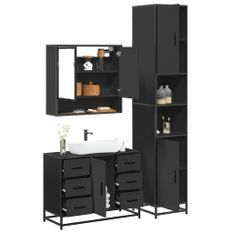 Ensemble de meubles salle de bain 3 pcs noir bois d'ingénierie