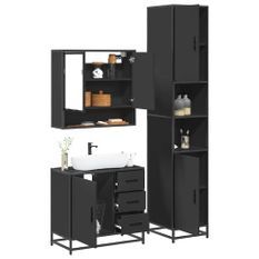 Ensemble de meubles salle de bain 3 pcs noir bois d'ingénierie