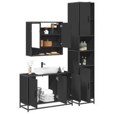 Ensemble de meubles salle de bain 3 pcs noir bois d'ingénierie