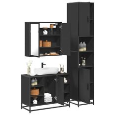 Ensemble de meubles salle de bain 3 pcs noir bois d'ingénierie