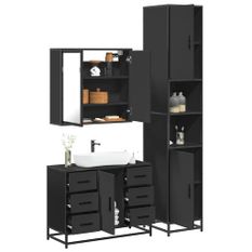 Ensemble de meubles salle de bain 3 pcs noir bois d'ingénierie