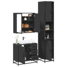 Ensemble de meubles salle de bain 3 pcs noir bois d'ingénierie