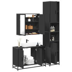 Ensemble de meubles salle de bain 3 pcs noir bois d'ingénierie