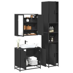 Ensemble de meubles salle de bain 3 pcs noir bois d'ingénierie