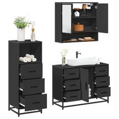 Ensemble de meubles salle de bain 3 pcs noir bois d'ingénierie