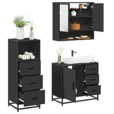 Ensemble de meubles salle de bain 3 pcs noir bois d'ingénierie