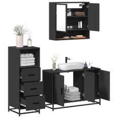 Ensemble de meubles salle de bain 3 pcs noir bois d'ingénierie