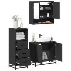 Ensemble de meubles salle de bain 3 pcs noir bois d'ingénierie