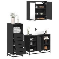 Ensemble de meubles salle de bain 3 pcs noir bois d'ingénierie