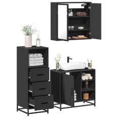 Ensemble de meubles salle de bain 3 pcs noir bois d'ingénierie