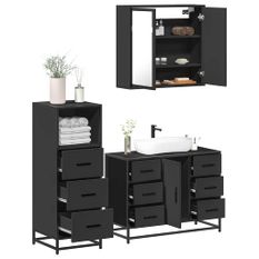 Ensemble de meubles salle de bain 3 pcs noir bois d'ingénierie