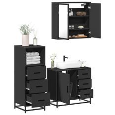 Ensemble de meubles salle de bain 3 pcs noir bois d'ingénierie