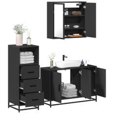 Ensemble de meubles salle de bain 3 pcs noir bois d'ingénierie