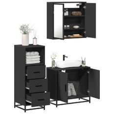 Ensemble de meubles salle de bain 3 pcs noir bois d'ingénierie