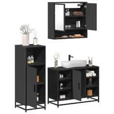 Ensemble de meubles salle de bain 3 pcs noir bois d'ingénierie