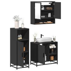 Ensemble de meubles salle de bain 3 pcs noir bois d'ingénierie