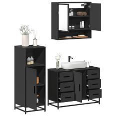 Ensemble de meubles salle de bain 3 pcs noir bois d'ingénierie