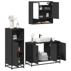 Ensemble de meubles salle de bain 3 pcs noir bois d'ingénierie