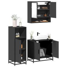 Ensemble de meubles salle de bain 3 pcs noir bois d'ingénierie