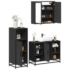 Ensemble de meubles salle de bain 3 pcs noir bois d'ingénierie