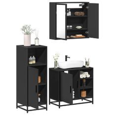 Ensemble de meubles salle de bain 3 pcs noir bois d'ingénierie