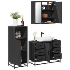 Ensemble de meubles salle de bain 3 pcs noir bois d'ingénierie