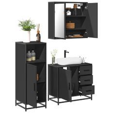 Ensemble de meubles salle de bain 3 pcs noir bois d'ingénierie