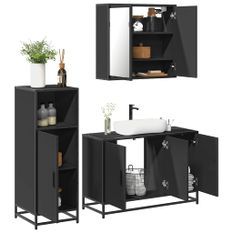 Ensemble de meubles salle de bain 3 pcs noir bois d'ingénierie