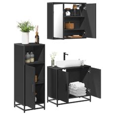 Ensemble de meubles salle de bain 3 pcs noir bois d'ingénierie