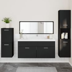 Ensemble de meubles salle de bain 4 pcs noir bois d'ingénierie