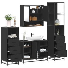 Ensemble de meubles salle de bain 4 pcs noir bois d'ingénierie