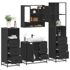 Ensemble de meubles salle de bain 4 pcs noir bois d'ingénierie