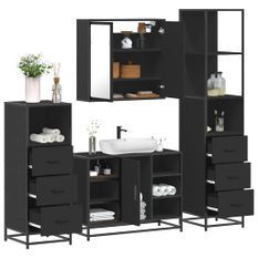 Ensemble de meubles salle de bain 4 pcs noir bois d'ingénierie